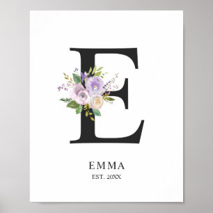Lavendel Lila Letter 'E' Kinderzimmer Name Wall Ar Poster