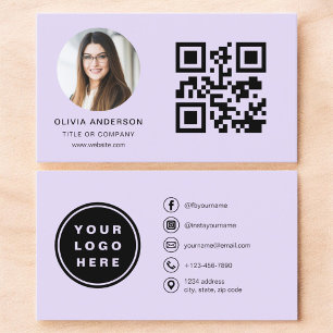 Lavendel Lila Minimalistisches Foto mit QR Code Visitenkarte