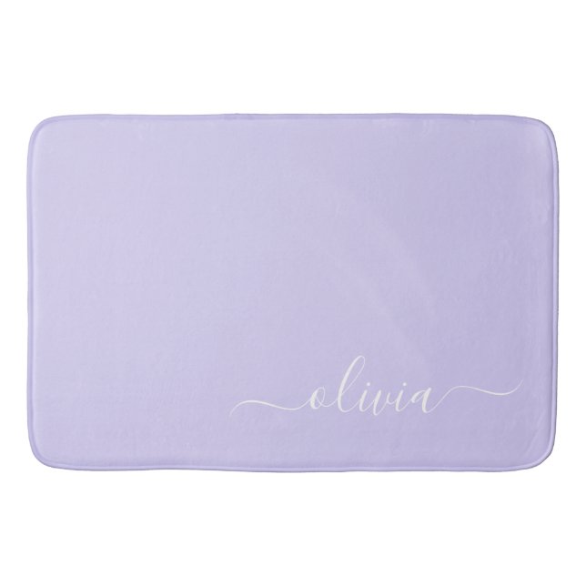 Lavendel Lila Modern Script Girly Monogram Name Badematte (Vorderseite)
