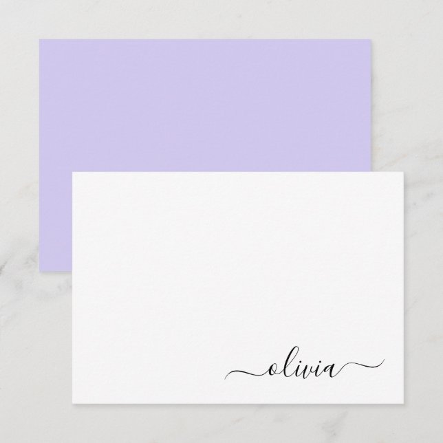 Lavendel Lila Modern Script Girly Monogram Name Dankeskarte (Vorne/Hinten)