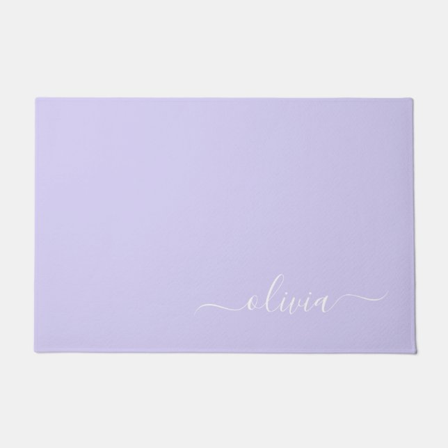 Lavendel Lila Modern Script Girly Monogram Name Fußmatte (Vorderseite)