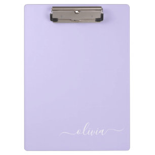 Lavendel Lila Modern Script Girly Monogram Name Klemmbrett
