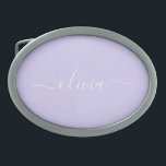 Lavendel Lila Modern Script Girly Monogram Name Ovale Gürtelschnalle<br><div class="desc">Lavender Lila einfache Skript Monogram Name Gürtelschnalle. Das macht den perfekten Abschluss,  süß 16 16.,  18.,  21.,  30.,  40.,  50.,  60.,  70.,  80.,  90.,  100. Geburtstag,  Hochzeit,  Brautparty,  Jubiläum,  Babydusche oder Junggeselinnen-Abschied Geschenk für jemanden,  der Luxus und Chic Stil Lieben glänze.</div>