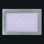 Lavendel Lila Modern Script Girly Monogram Name Rechteckige Gürtelschnalle<br><div class="desc">Lavender Lila einfache Skript Monogram Name Gürtelschnalle. Das macht den perfekten Abschluss,  süß 16 16.,  18.,  21.,  30.,  40.,  50.,  60.,  70.,  80.,  90.,  100. Geburtstag,  Hochzeit,  Brautparty,  Jubiläum,  Babydusche oder Junggeselinnen-Abschied Geschenk für jemanden,  der Luxus und Chic Stil Lieben glänze.</div>
