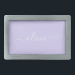 Lavendel Lila Modern Script Girly Monogram Name Rechteckige Gürtelschnalle<br><div class="desc">Lavender Lila einfache Skript Monogram Name Gürtelschnalle. Das macht den perfekten Abschluss,  süß 16 16.,  18.,  21.,  30.,  40.,  50.,  60.,  70.,  80.,  90.,  100. Geburtstag,  Hochzeit,  Brautparty,  Jubiläum,  Babydusche oder Junggeselinnen-Abschied Geschenk für jemanden,  der Luxus und Chic Stil Lieben glänze.</div>