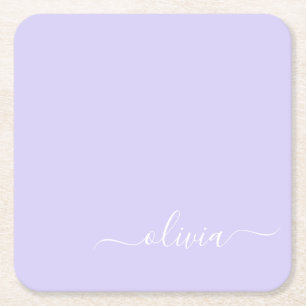 Lavendel Lila Modern Script Girly Monogram Name Rechteckiger Pappuntersetzer
