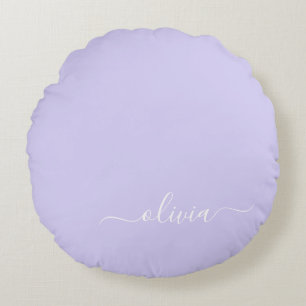 Lavendel Lila Modern Script Girly Monogram Name Rundes Kissen