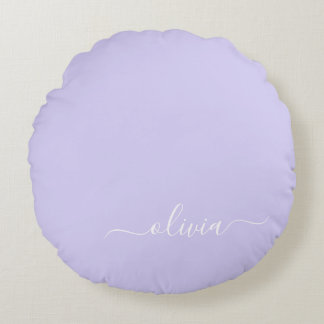 Lavendel Lila Modern Script Girly Monogram Name Rundes Kissen