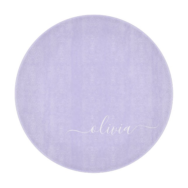 Lavendel Lila Modern Script Girly Monogram Name Schneidebrett (Vorderseite)