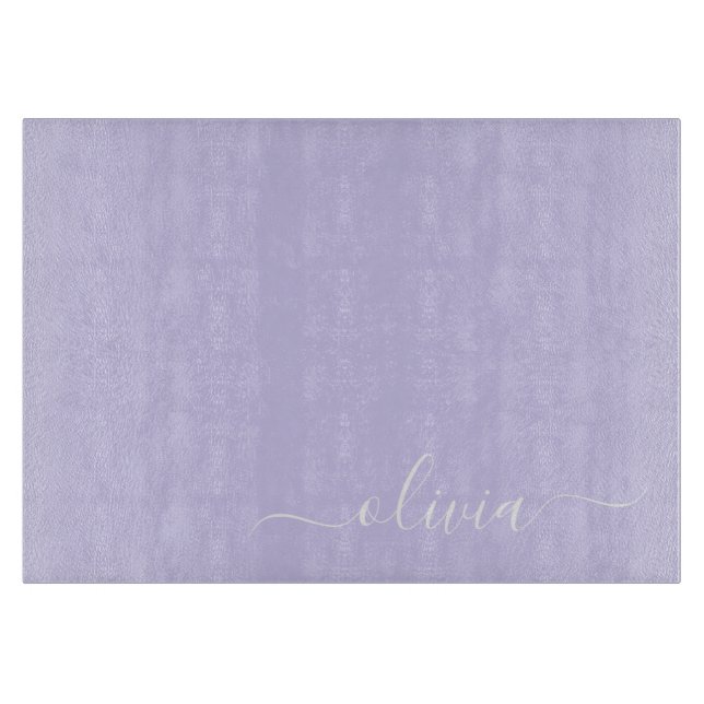 Lavendel Lila Modern Script Girly Monogram Name Schneidebrett (Vorderseite)