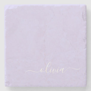 Lavendel Lila Modern Script Girly Monogram Name Steinuntersetzer