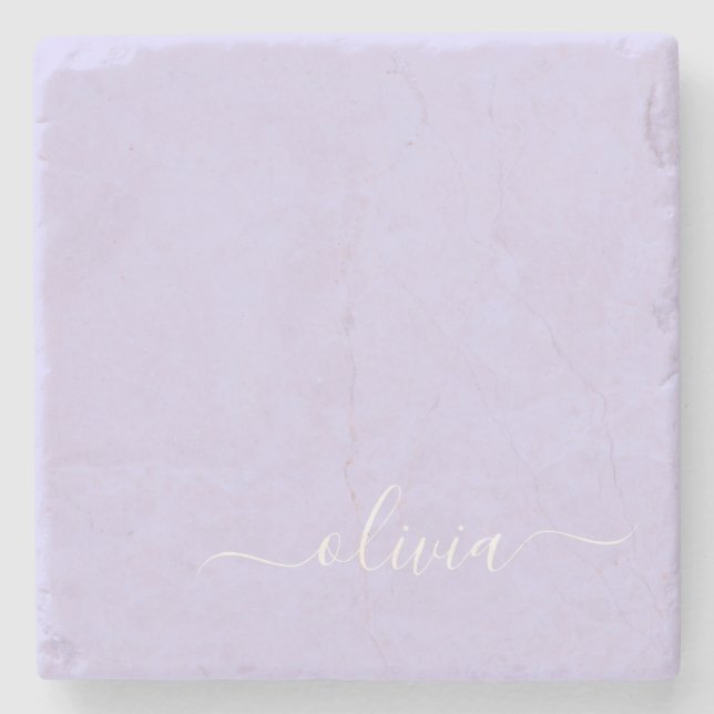 Lavendel Lila Modern Script Girly Monogram Name Steinuntersetzer (Vorderseite)