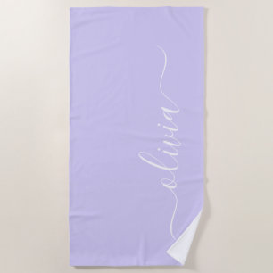 Lavendel Lila Modern Script Girly Monogram Name Strandtuch