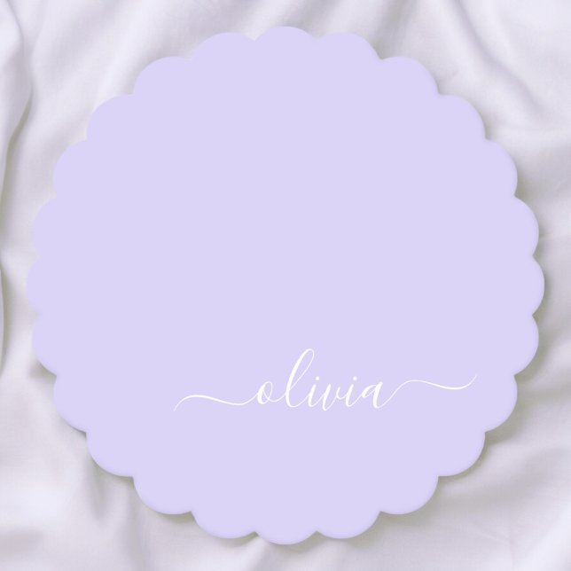 Lavendel Lila Modern Script Girly Monogram Name Untersetzer (Von Creator hochgeladen)