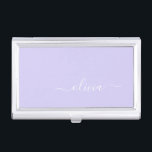 Lavendel Lila Modern Script Girly Monogram Name Visitenkarten Dose<br><div class="desc">Lavender Lila einfache Script Monogram Name Business Card Holder. Das macht den perfekten 16 Geburtstag,  Hochzeit,  Brautparty,  Jubiläum,  Babydusche oder Junggeselinnen-Abschied Geschenk für jemanden,  der Lieben glamourösen Luxus und schicke Stile.</div>