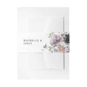 Lavendel Lila, Navy Blue, Blush Pink Floral 3 Einladungsbanderole