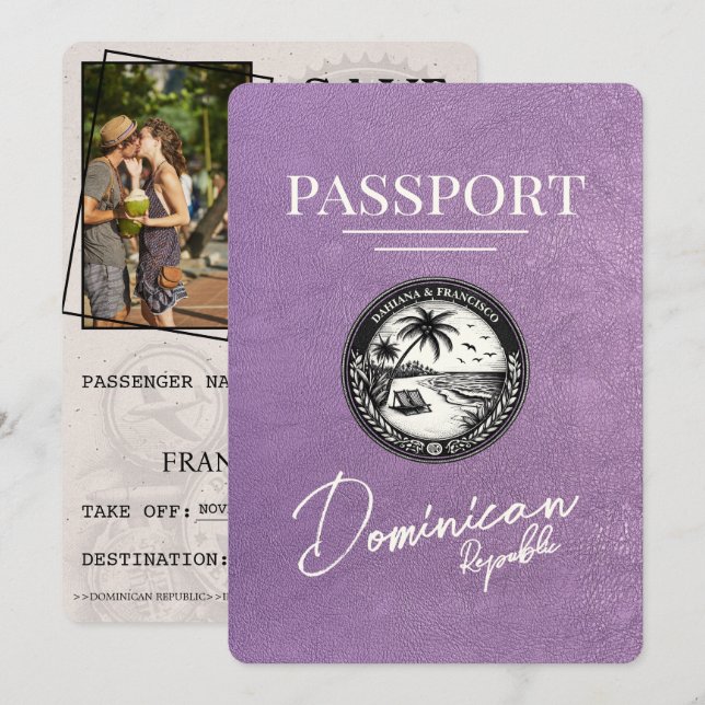 Lavendel Lila Pass für die Dominikanische Republik Save The Date (Vorne/Hinten)