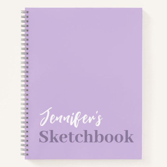 Lavendel Lila Personalisiertes Sketchbook mit Name Notizbuch (Vorderseite)