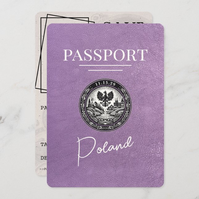 Lavendel Lila polnischer Pass Save the Date (Vorne/Hinten)