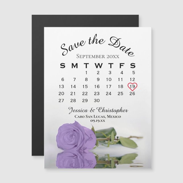Lavendel Lila Rose Save the Date Kalender Magnet (Vorne/Hinten)