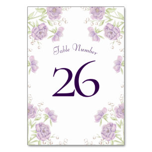 Lavendel-Lila-Rosen-Hochzeit Tischnummer