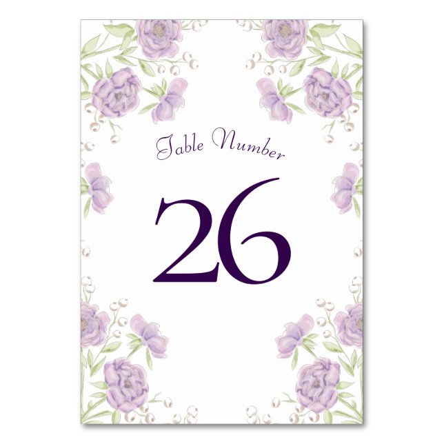 Lavendel-Lila-Rosen-Hochzeit Tischnummer (Rückseite)