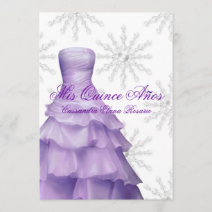 Lavendel Lila Schneeflocken Weiße Quinceanera Einladung