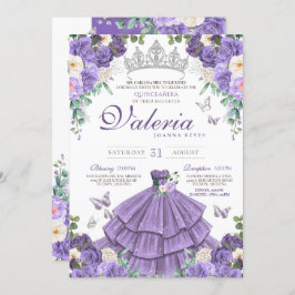 Lavendel Lila Silver Rose Butterfly Quinceanera Einladung