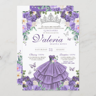 Lavendel Lila Silver Rose Butterfly Quinceanera Einladung