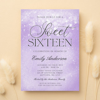 Lavendel Lila Sparkle Sweet 16 Einladung