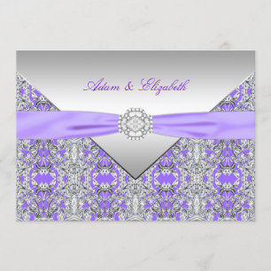 Lavendel-lila Spitze-Diamant-Band-Hochzeit Einladung