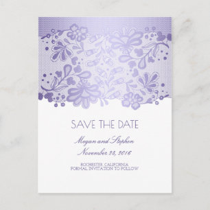 Lavendel-lila Spitze elegant Save the Date Ankündigungspostkarte