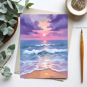 Lavendel-Lila-Strand-Sonnenuntergang-Aquarell Postkarte