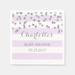 Lavendel-lila Streifen-Silberconfetti-Baby-Dusche Serviette