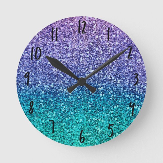 Lavendel-lila u. aquamarines Aqua-Grün-funkelnd Runde Wanduhr (Vorderseite)