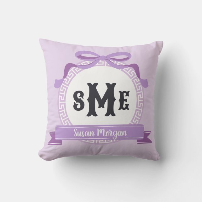 Lavendel-Lila-umgekehrte Griechisch-Tastenkombinat Kissen (Vorderseite)