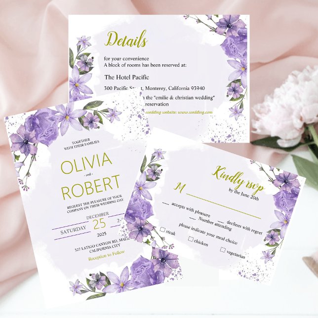 Lavendel Lila und Gold Lilac RSVP Card Begleitkarte (Von Creator hochgeladen)