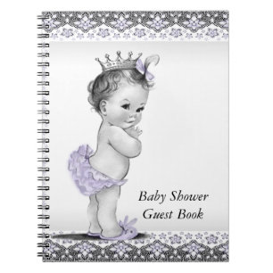 Lavendel-Lila und Grau Baby Shower Gästebuch Notizblock