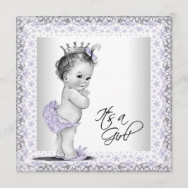 Lavendel Lila und graue Vintage Baby Girl Dusche Einladung