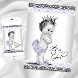 Lavendel Lila und graue Vintage Baby Girl Dusche Einladung
