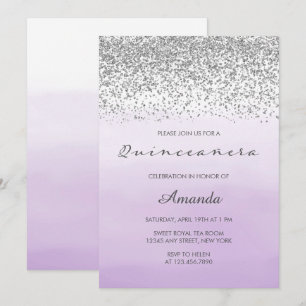 Lavendel Lila und Silbersüß 15 Quinceañera Einladung