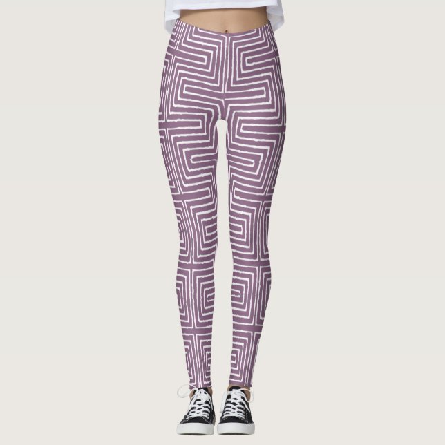 Lavendel Lila und Weiß Maze Afrikanischer Muschelt Leggings (Vorderseite)