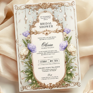 Lavendel Lila Vintages Blumengold Brautparty Einladung