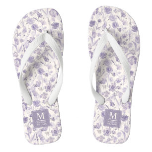 Lavendel Lila Wasserfarbe Floral Blumen Muster Flip Flops