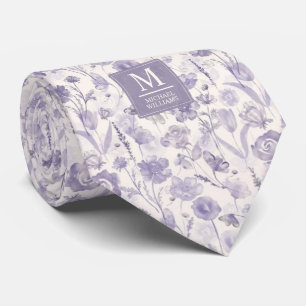 Lavendel Lila Wasserfarbe Floral Blumen Muster Krawatte