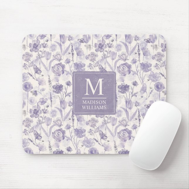 Lavendel Lila Wasserfarbe Floral Blumen Muster Mousepad (Mit Mouse)
