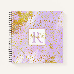 Lavendel lila Wasserfarbe, Konfetti-Monogramm Notizbuch