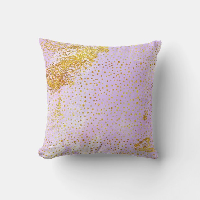 Lavendel lila Wasserfarbe und Goldfolie Confetti Kissen (Vorderseite)