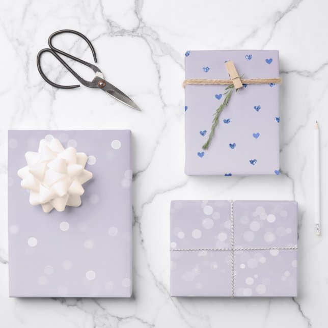 Lavendel Lila White Bokeh Confetti Geschenkpapier Set (Vorderseite)