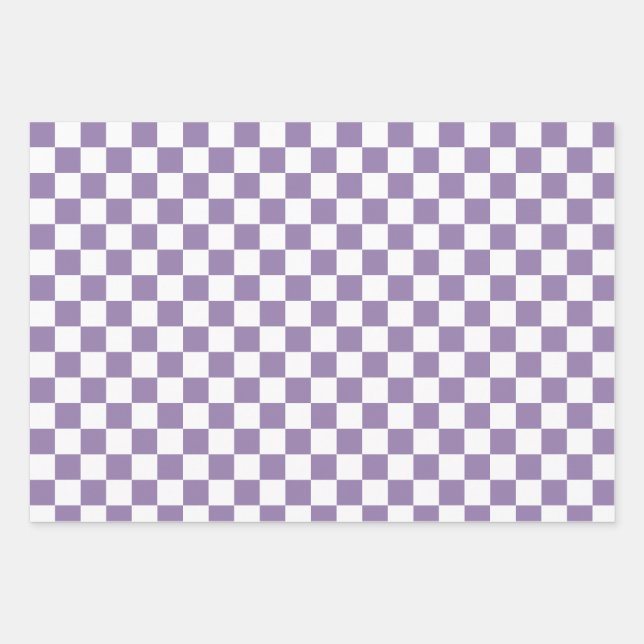 Lavendel Lila White Checkered Geschenkpapier Set (Vorderseite)